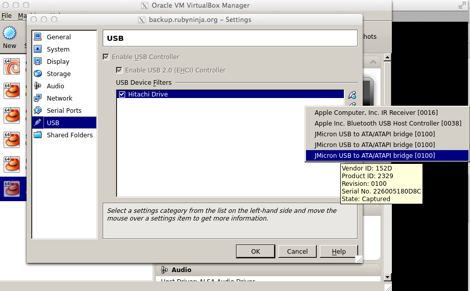 VirtualBox drive configuration